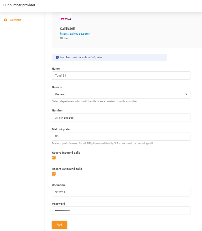 Εισαγωγή διαπιστευτηρίων CallTo365