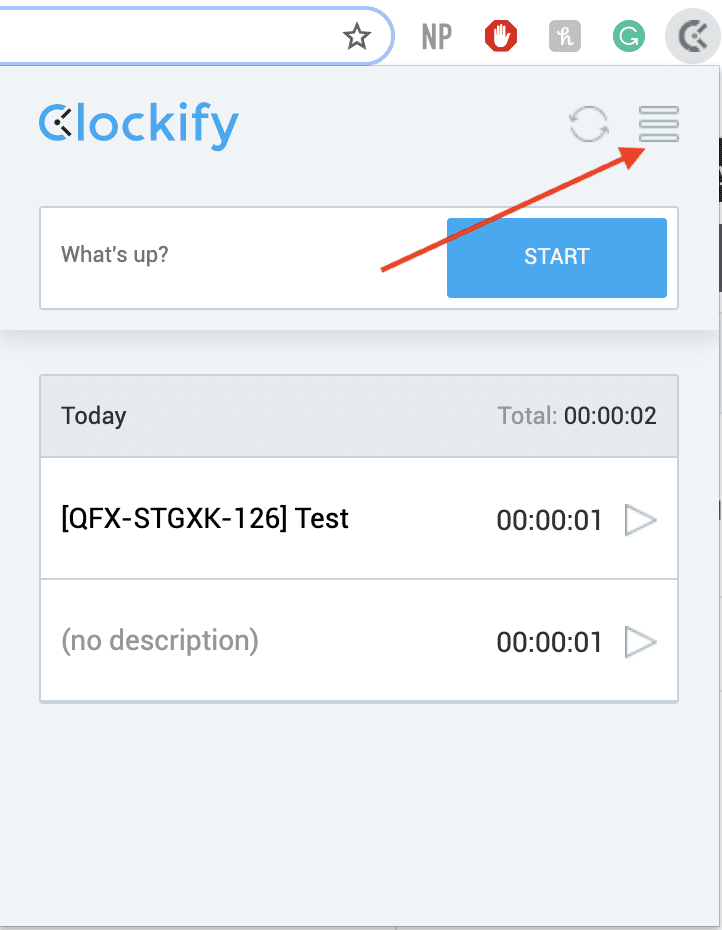 Επιλογές επέκτασης Clockify