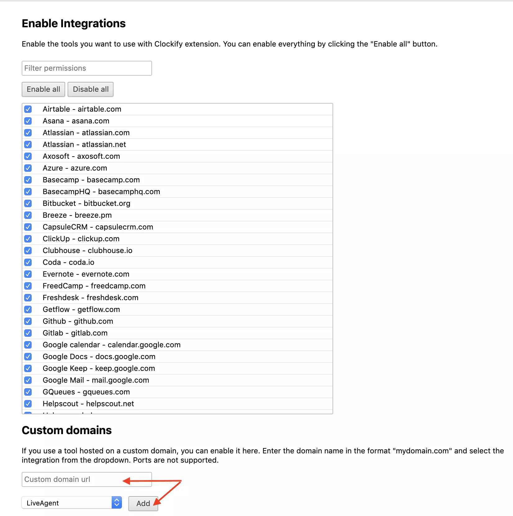 Διαμόρφωση τομέα Clockify