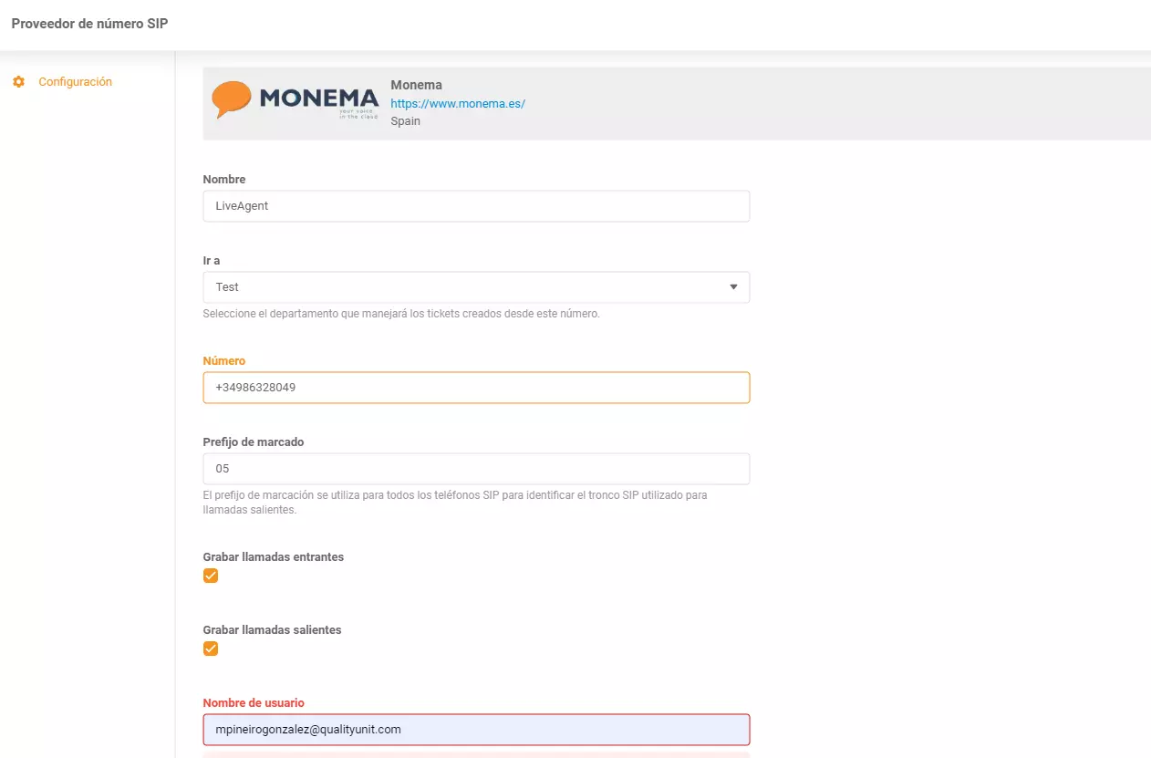 Ενσωμάτωση Monema LiveAgent