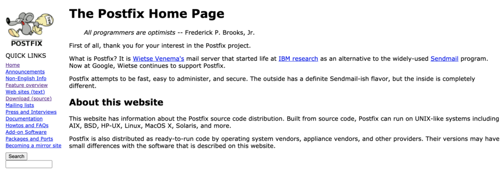 Ιστοσελίδα Postfix με επεξήγηση του Postfix