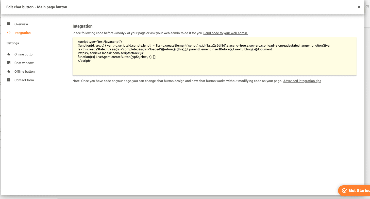 Δημιουργία κουμπιού συνομιλίας LiveAgent
