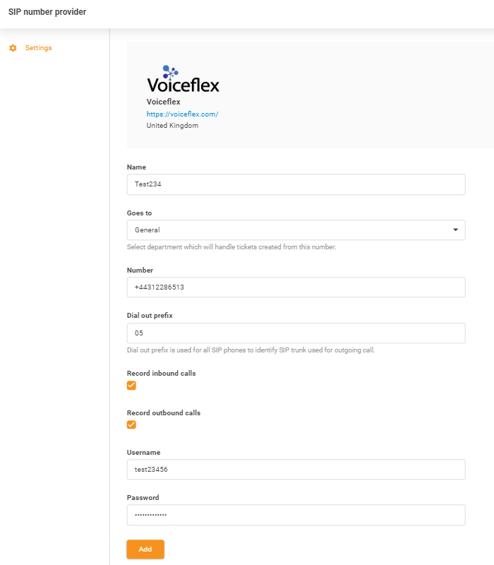 Εισαγωγή διαπιστευτηρίων Voiceflex
