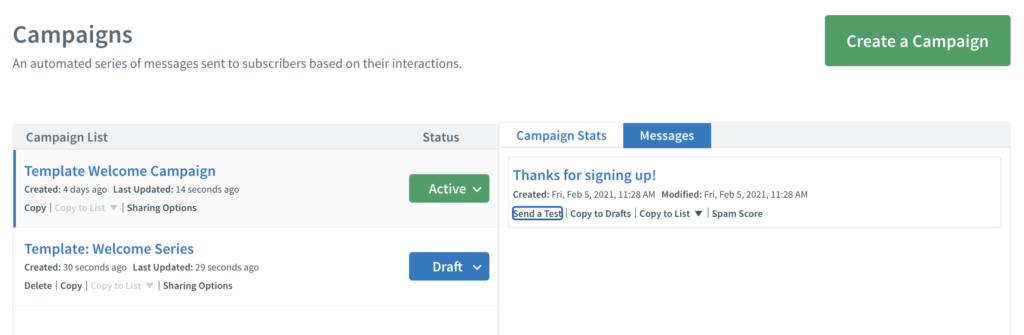 Προεπισκόπηση καμπανιών AWeber