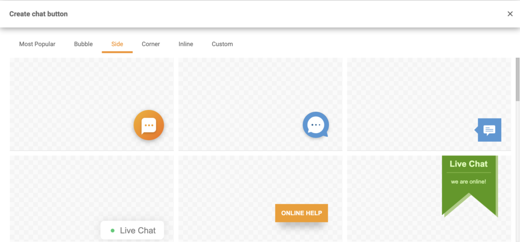 Chat button gallery in LiveAgent live chat configuration