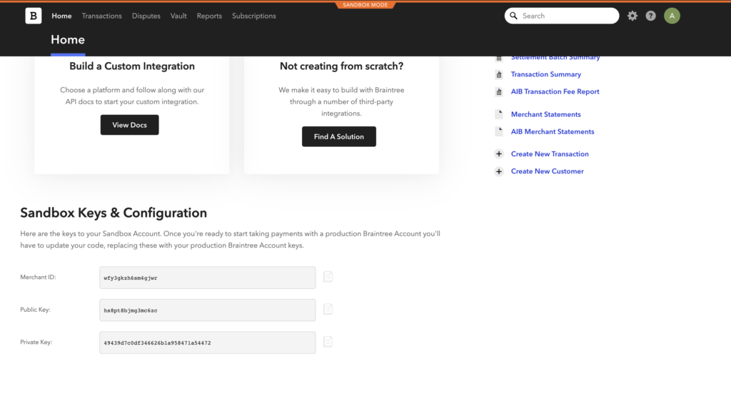 Κλειδιά & Διαμόρφωση στο Braintree