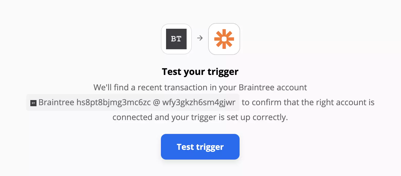 Δοκιμή trigger Braintree στο Zapier