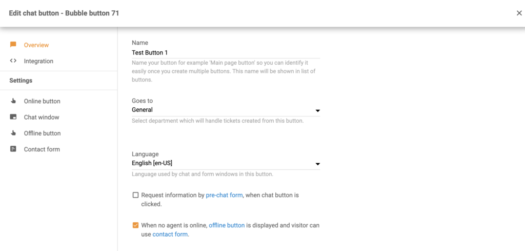 Ρύθμιση κουμπιού συνομιλίας ως μέρος της ενσωμάτωσης Volusion