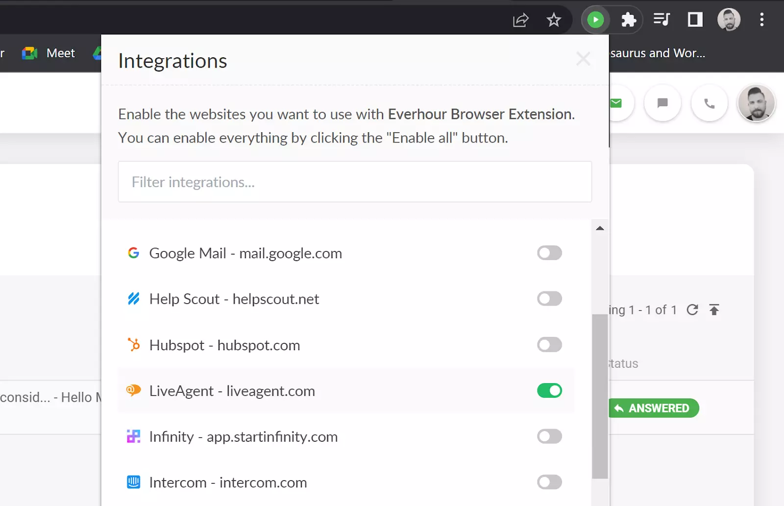 Everhour - ενεργοποίηση ενσωμάτωσης LiveAgent