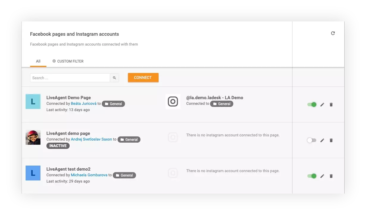 Σύνδεση λογαριασμών Facebook και Instagram με το LiveAgent