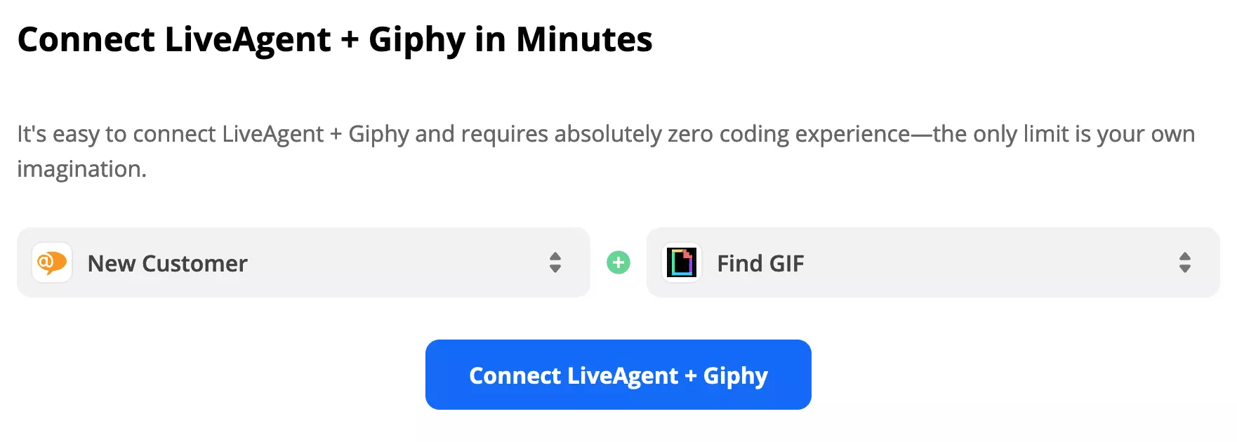 Trigger LiveAgent και Giphy action επιλεγμένα στο Zapier