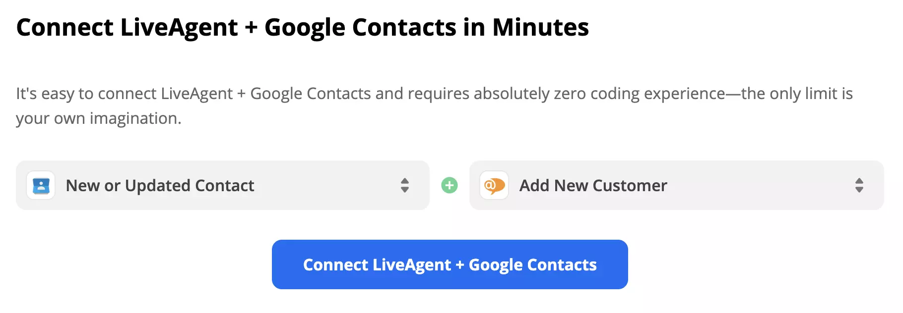 Ενεργοποιητής Google Contacts New or Updated Contact και ενέργεια LiveAgent Add New Customer