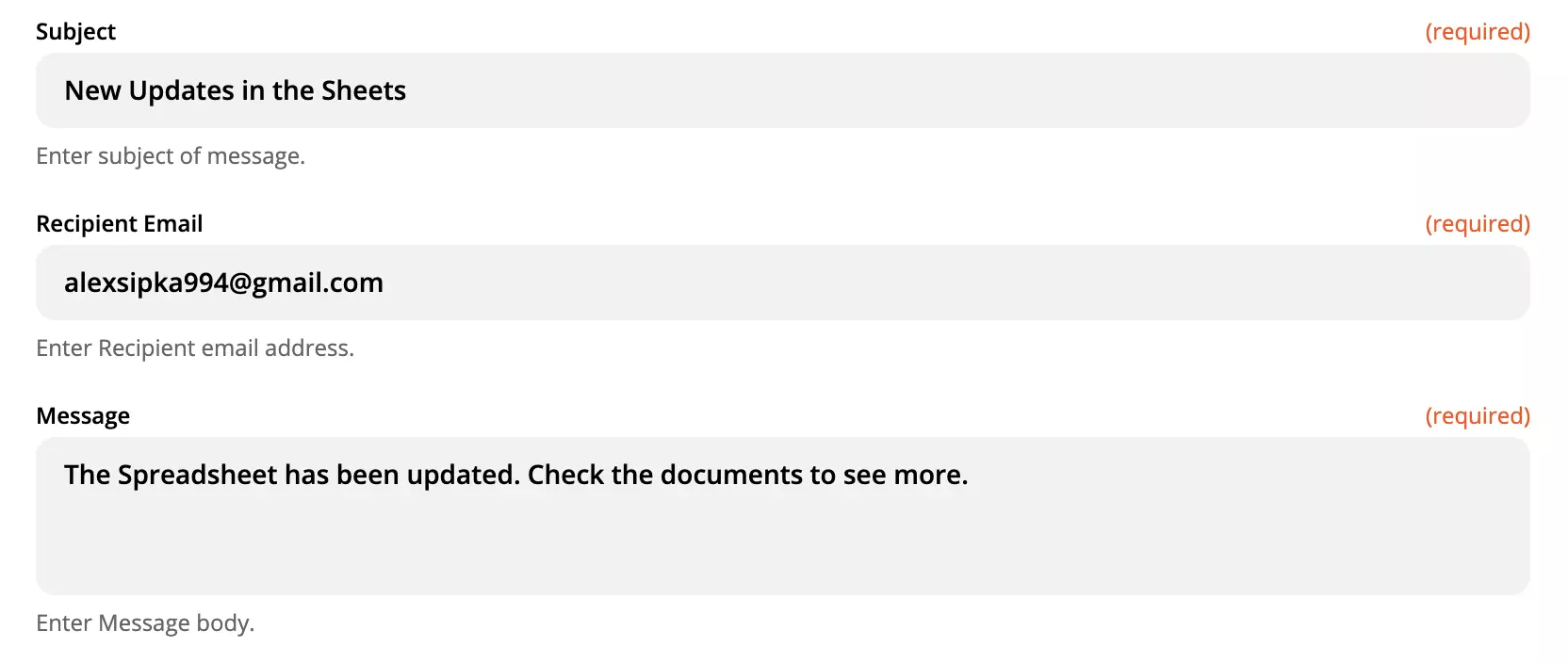 Παράδειγμα ρύθμισης LiveAgent action με συμπληρωμένα πεδία