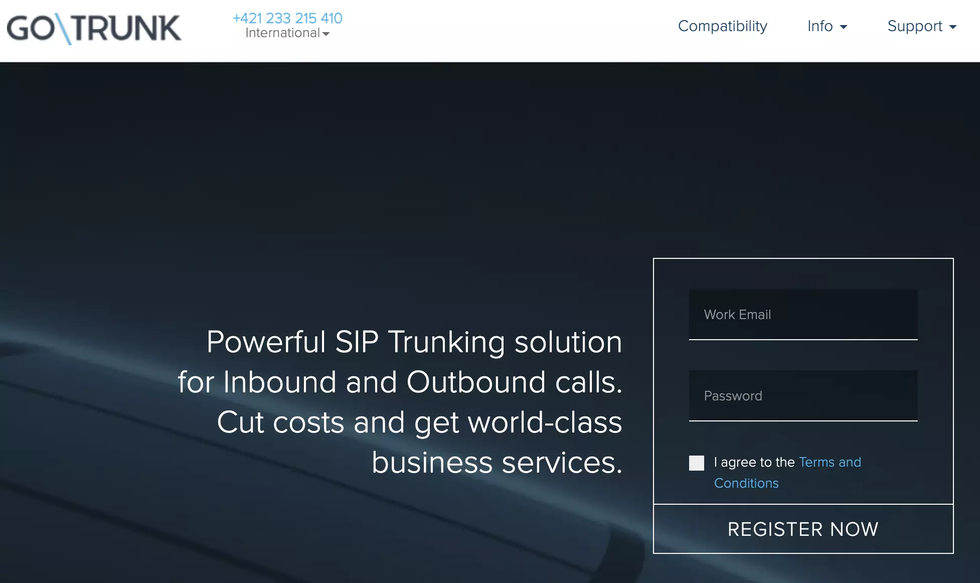 Σελίδα εγγραφής GoTrunk