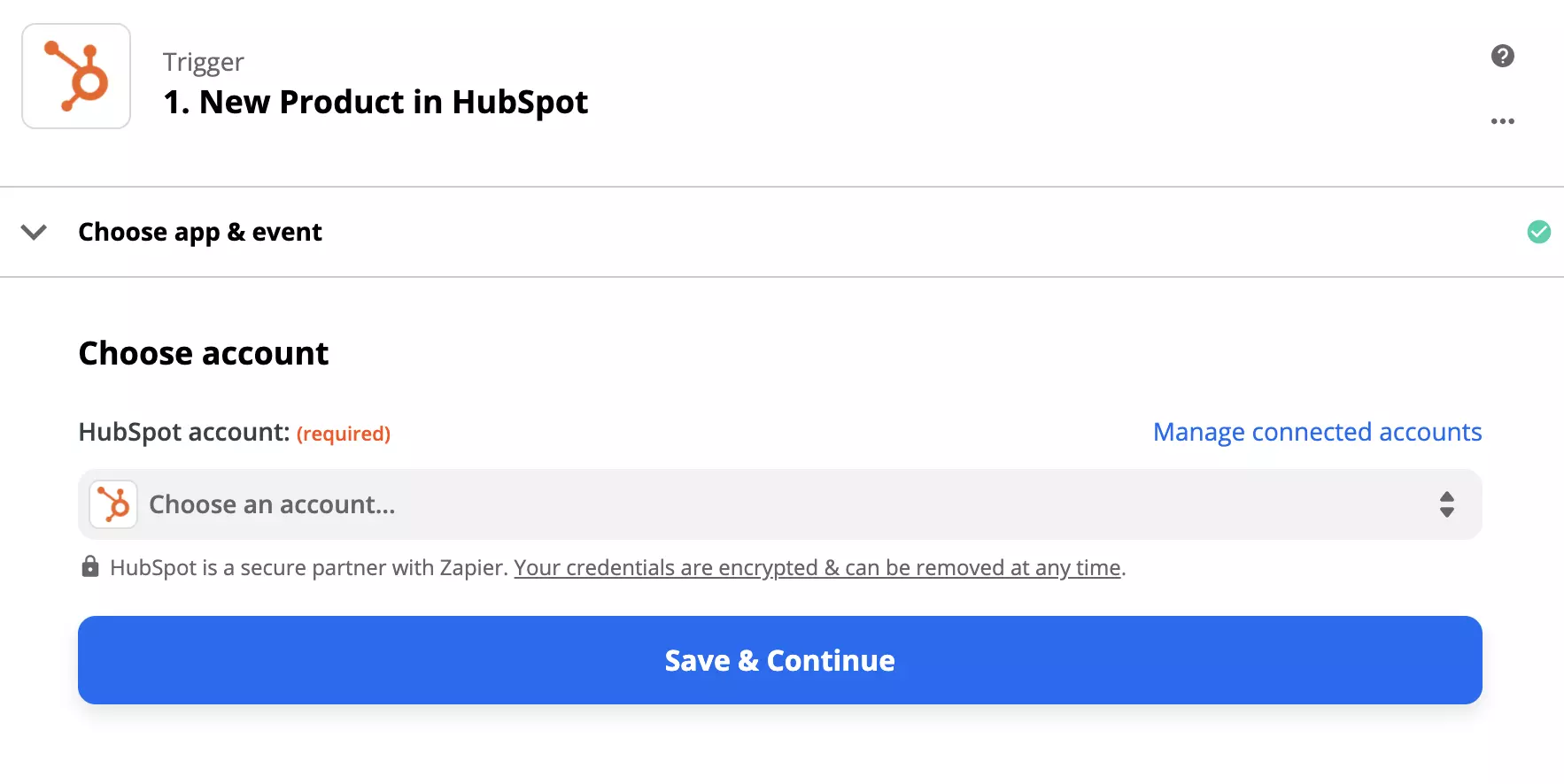 Επιλογές ρύθμισης ενεργοποιητή HubSpot στο Zapier