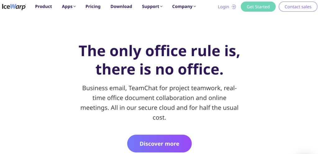 Αρχική σελίδα IceWarp με σύνθημα και επιλογές υποσελίδας