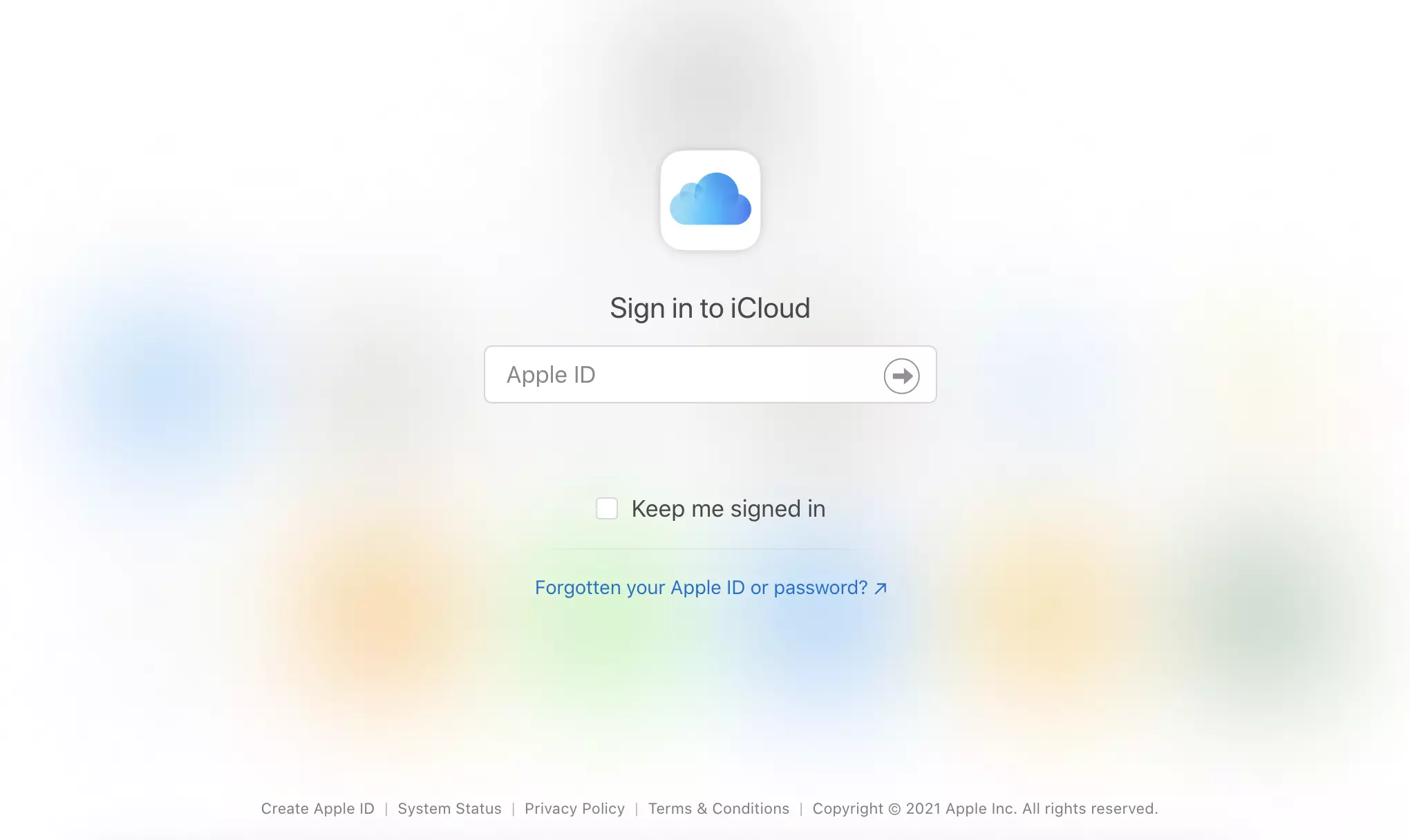 Ιστοσελίδα iCloud με επιλογές σύνδεσης