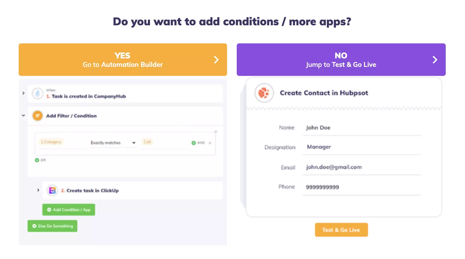 Επιλογή automation builder ή μετάβαση σε δοκιμή και ενεργοποίηση της ενοποίησης