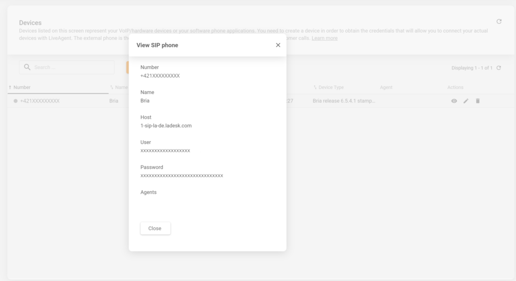 Ρυθμίσεις SIP LiveAgent
