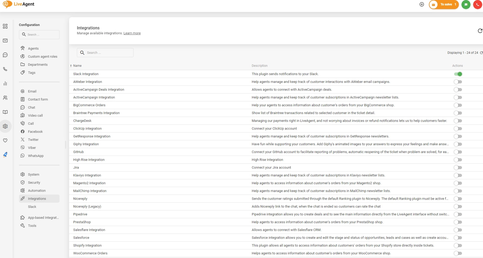 Ενεργοποιήστε ενσωματώσεις στο LiveAgent