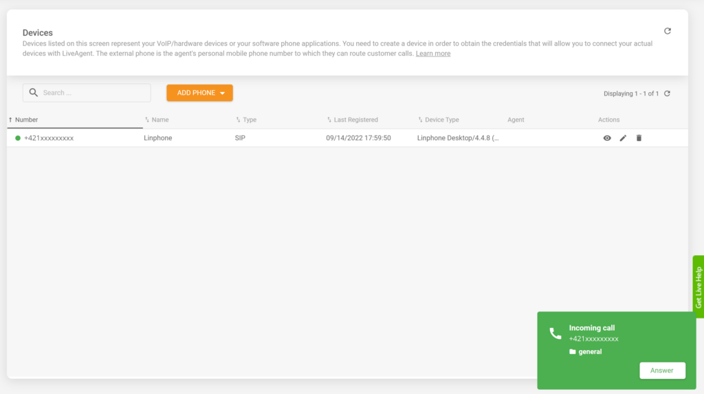 Ενσωμάτωση Linphone LiveAgent