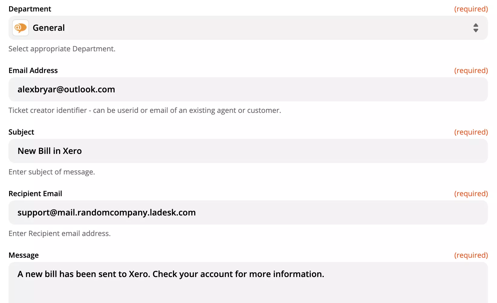 Επιλογές διαμόρφωσης ενέργειας LiveAgent στον ιστότοπο Zapier