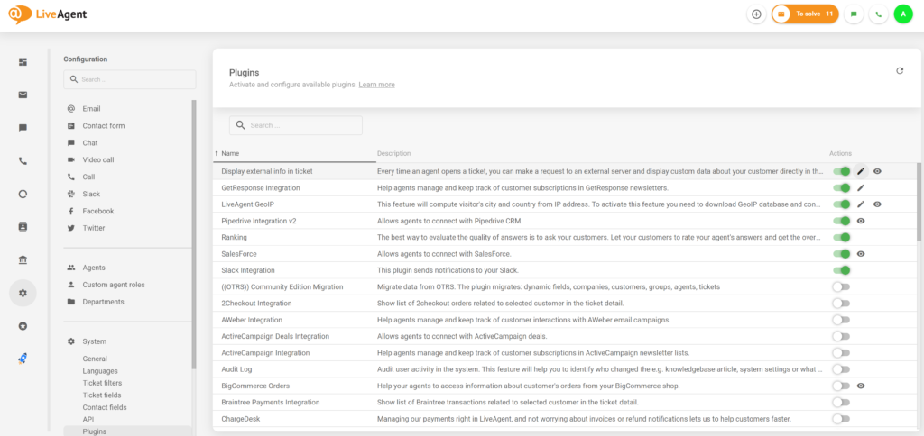 Ενεργό πρόσθετο εξωτερικών πληροφοριών στη διαμόρφωση LiveAgent