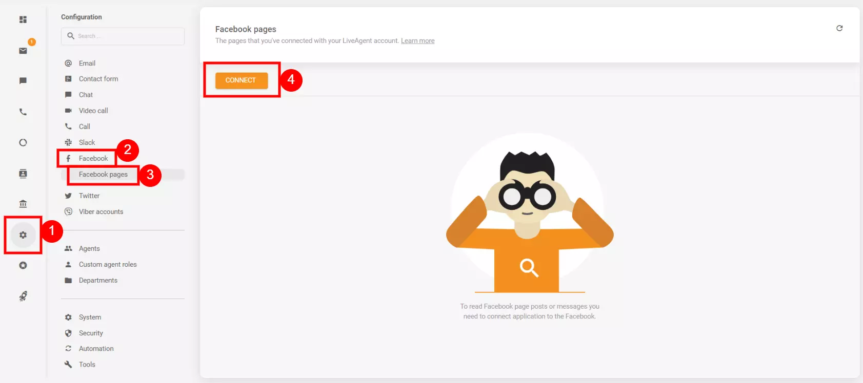 Ρυθμίσεις διαμόρφωσης για σύνδεση του λογαριασμού Facebook σας με το LiveAgent