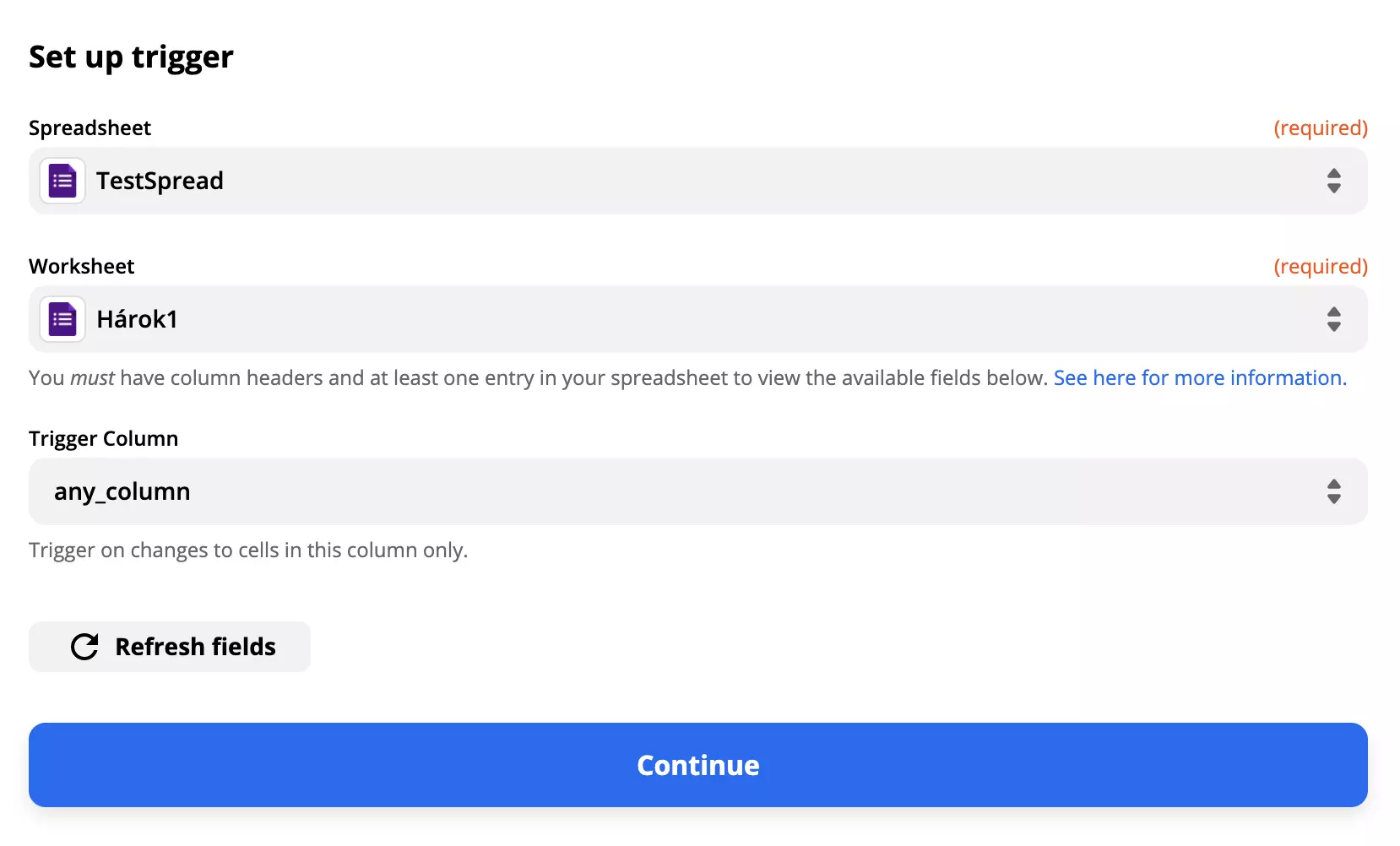 Παράδειγμα ρύθμισης trigger Google Forms με συμπληρωμένα πεδία