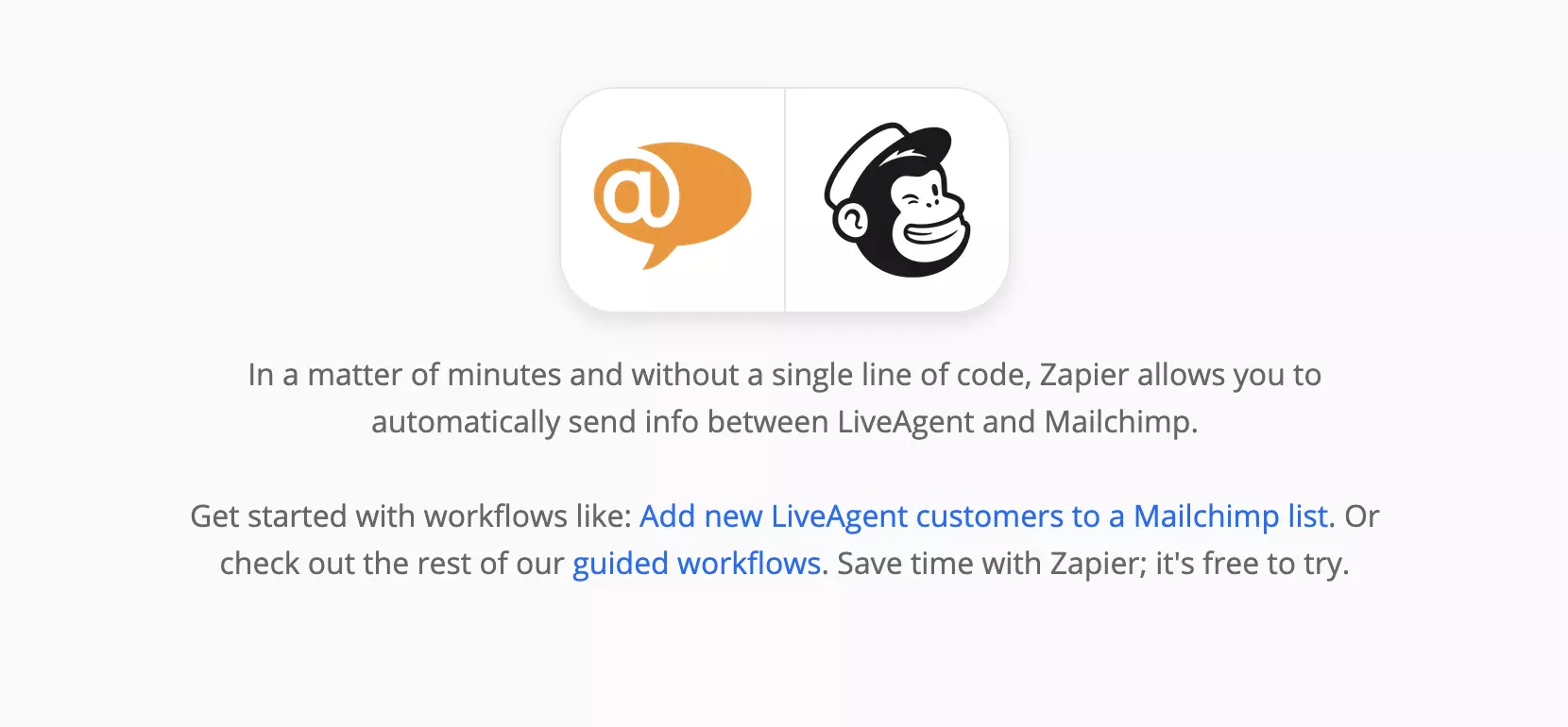 Σελίδα ολοκληρώσεων LiveAgent και Mailchimp στο Zapier