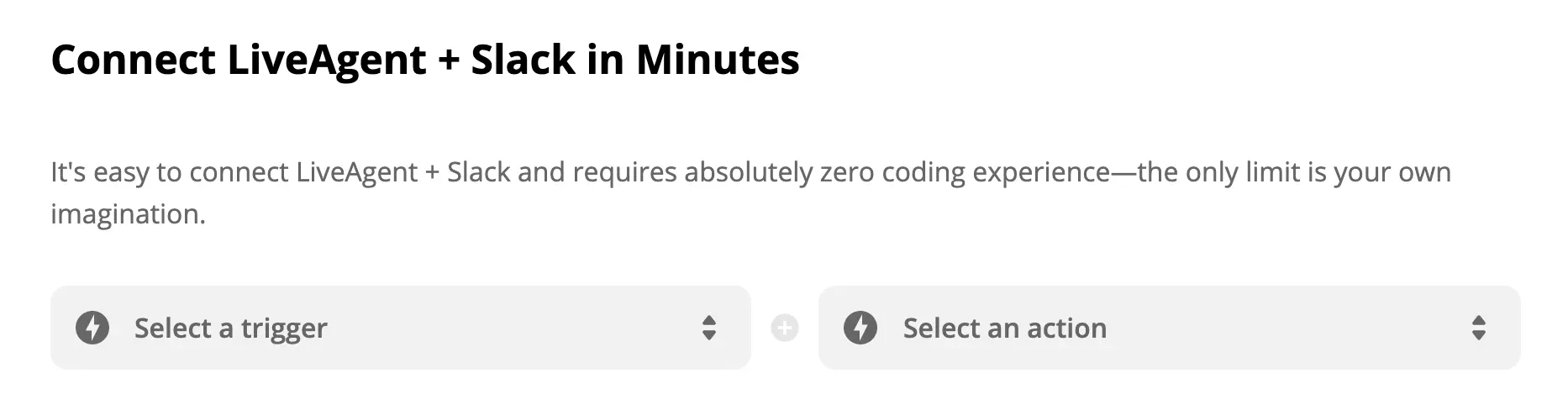 LiveAgent + Slack trigger and action selection on Zapier