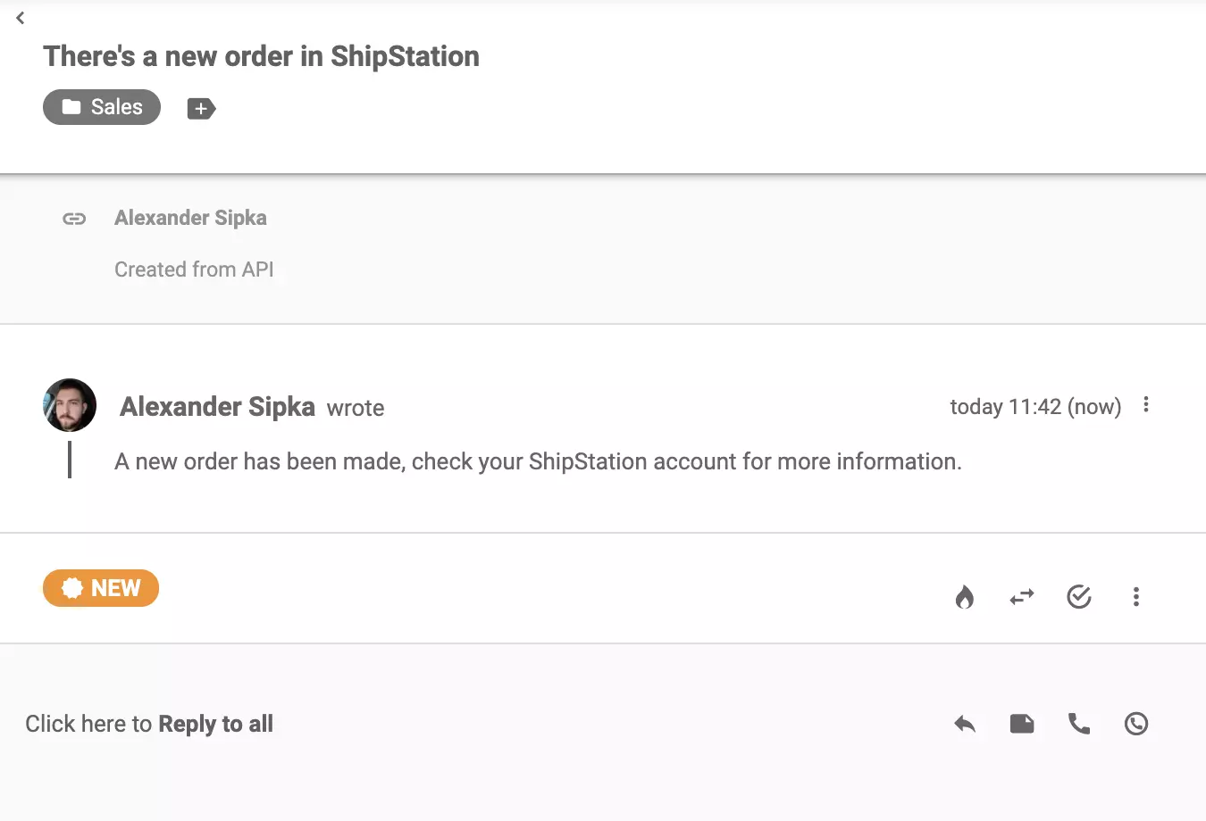 Μήνυμα ShipStation που αποστέλλεται μετά τη δημιουργία μιας νέας παραγγελίας