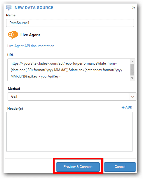 Κουμπί Bold BI Preview and Connect