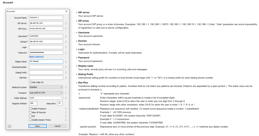 MicroSIP προσθήκη νέου λογαριασμού