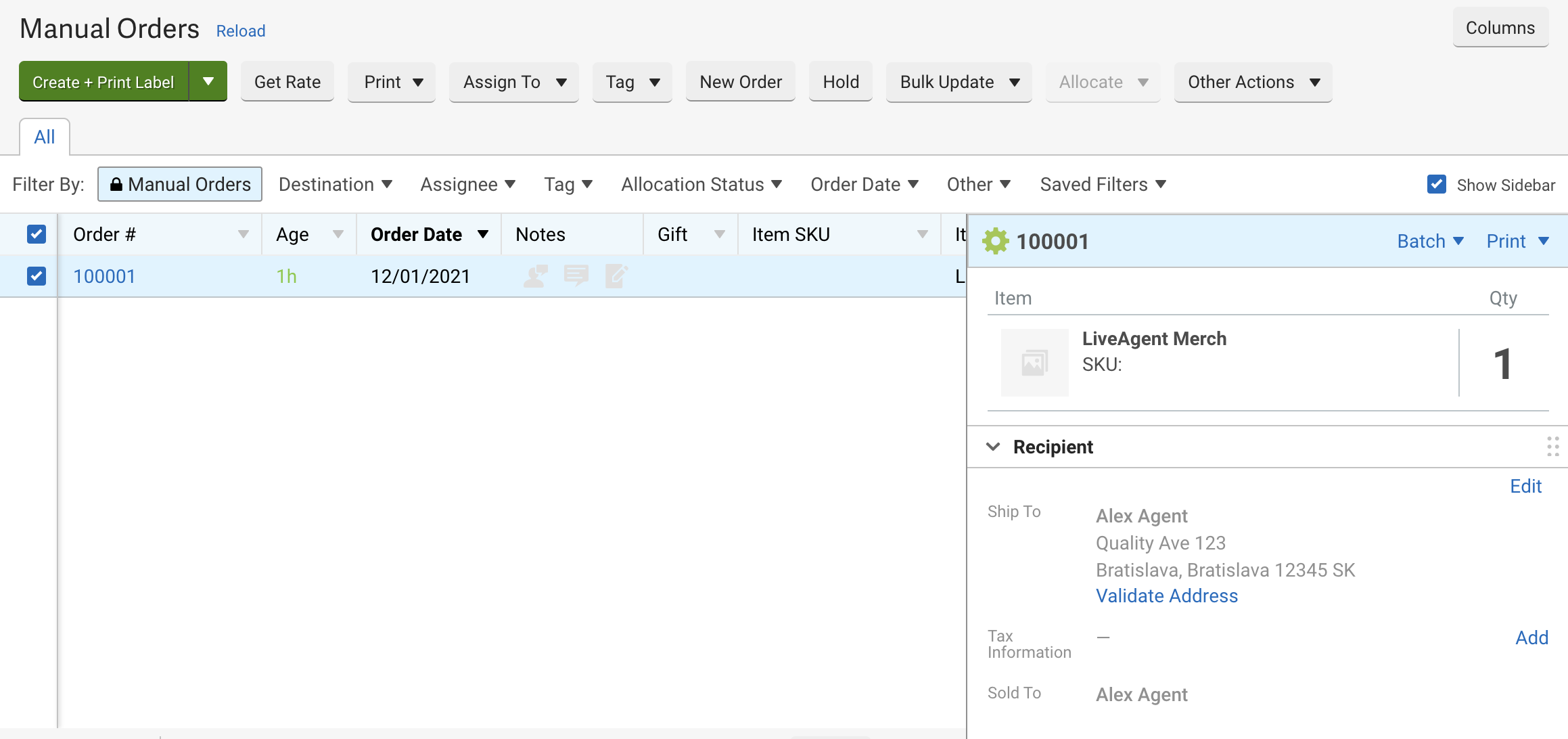 Μια νέα παραγγελία που δημιουργήθηκε στο ShipStation