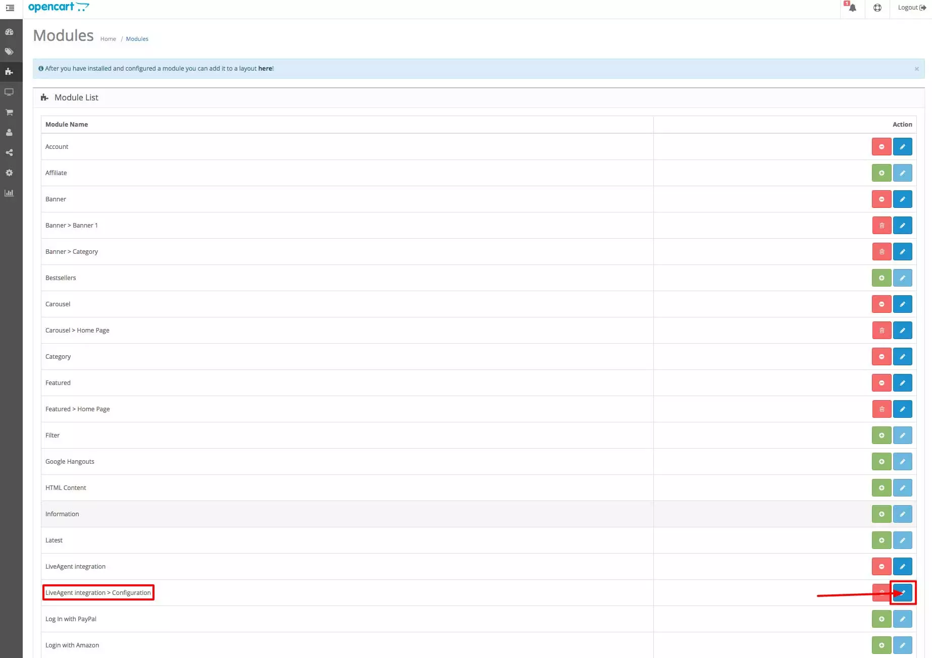 OpenCart LiveAgent integration - Configuration