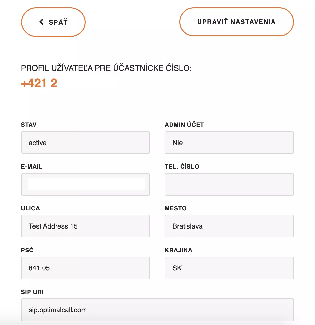 Πληροφορίες προφίλ Optimal Call