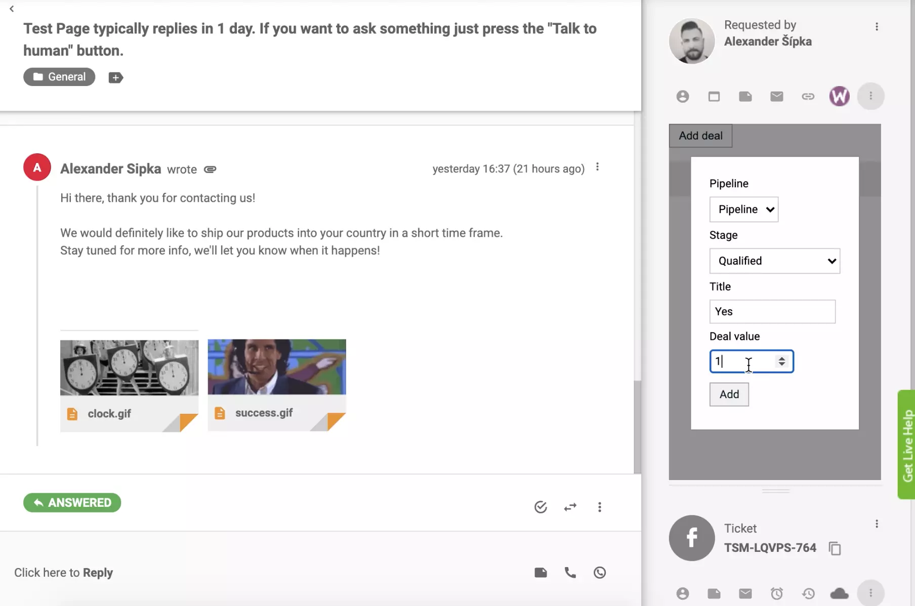 Προσθήκη συμφωνίας με ενσωμάτωση PipeDrive CRM στην προβολή εισιτηρίου του LiveAgent