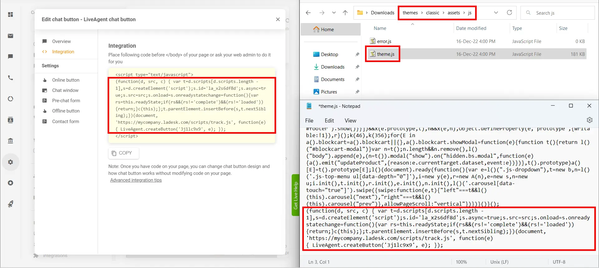 Prestashop LiveAgent integration - Copy chat button script
