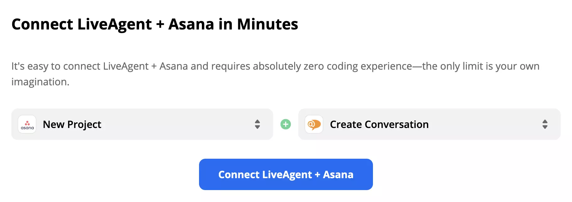 Επιλεγμένος ενεργοποιητής Asana και ενέργεια LiveAgent