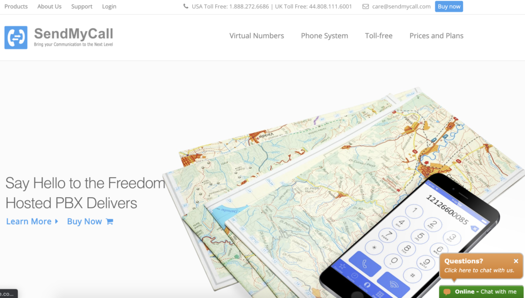 Αρχική σελίδα SendMyCall με κουμπί Αγοράστε τώρα στην επάνω δεξιά γωνία