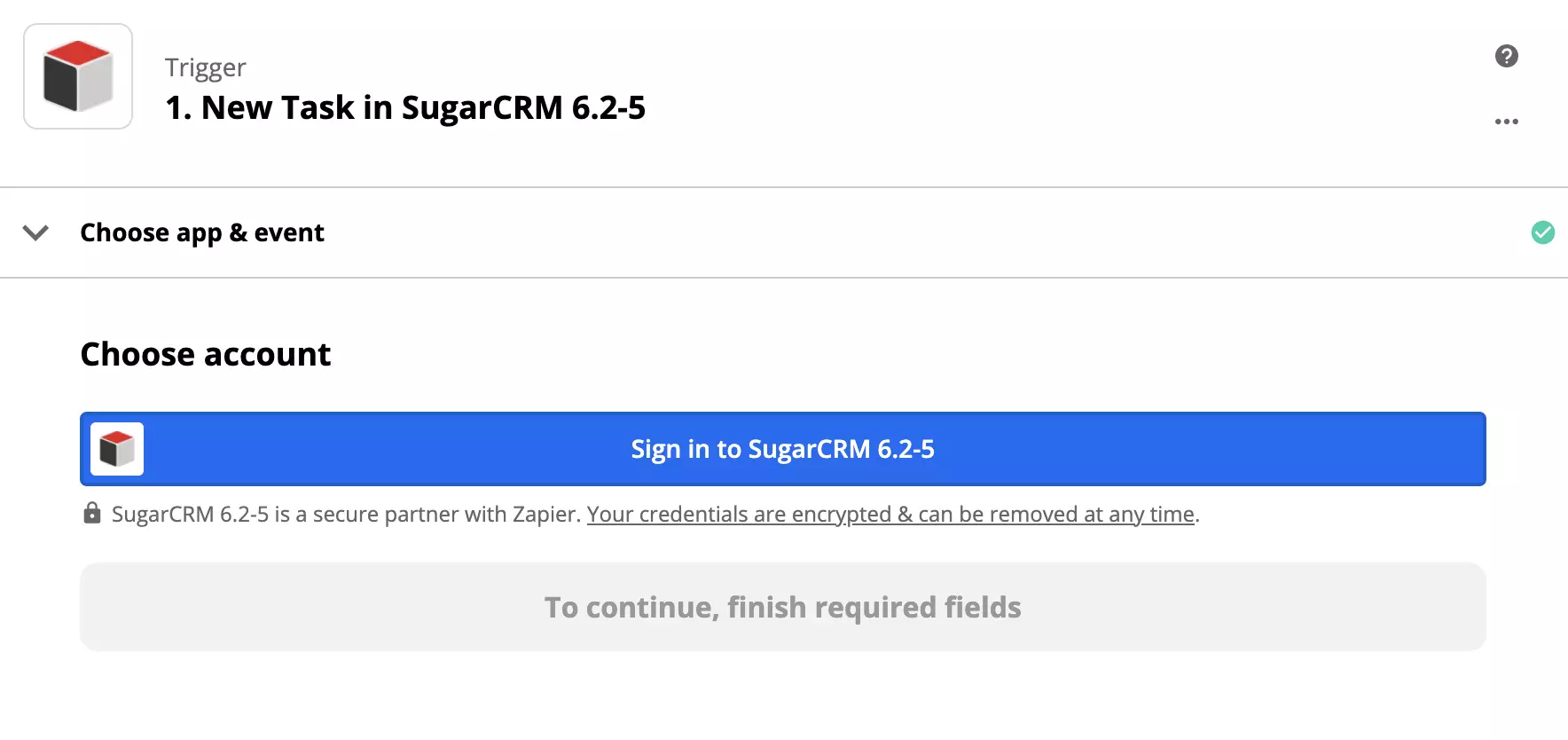 Ρύθμιση ενεργοποίησης SugarCRM στην ενσωμάτωση Zapier