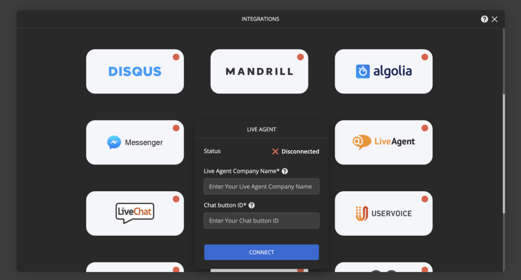 Ενσωμάτωση LiveAgent Ucraft