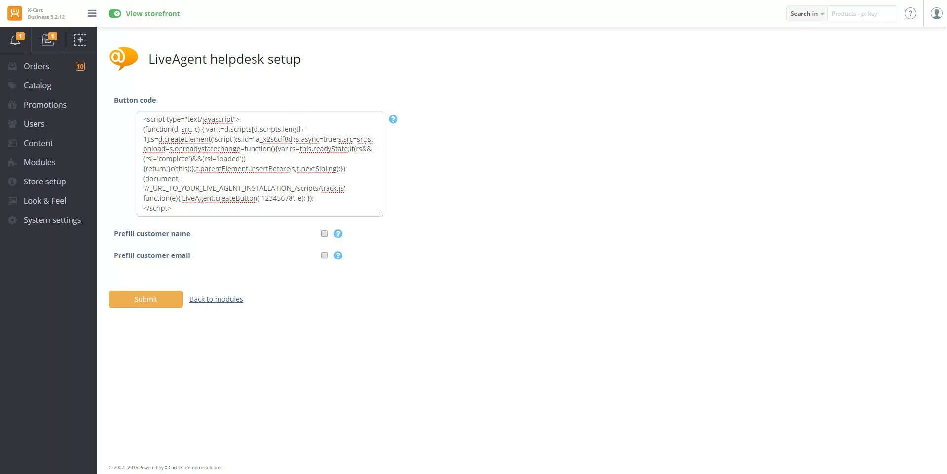 Ρύθμιση κώδικα ενσωμάτωσης X-Cart LiveAgent