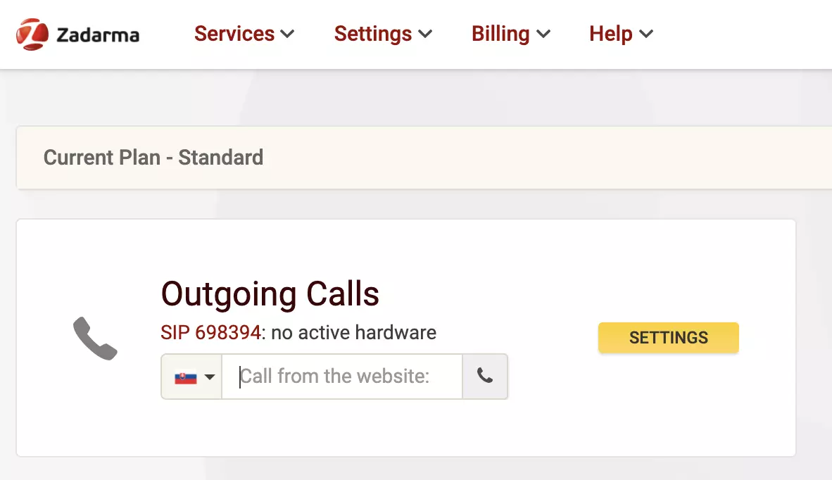 Ιστοσελίδα παρόχου VoIP Zadarma με επιλογή κλήσης