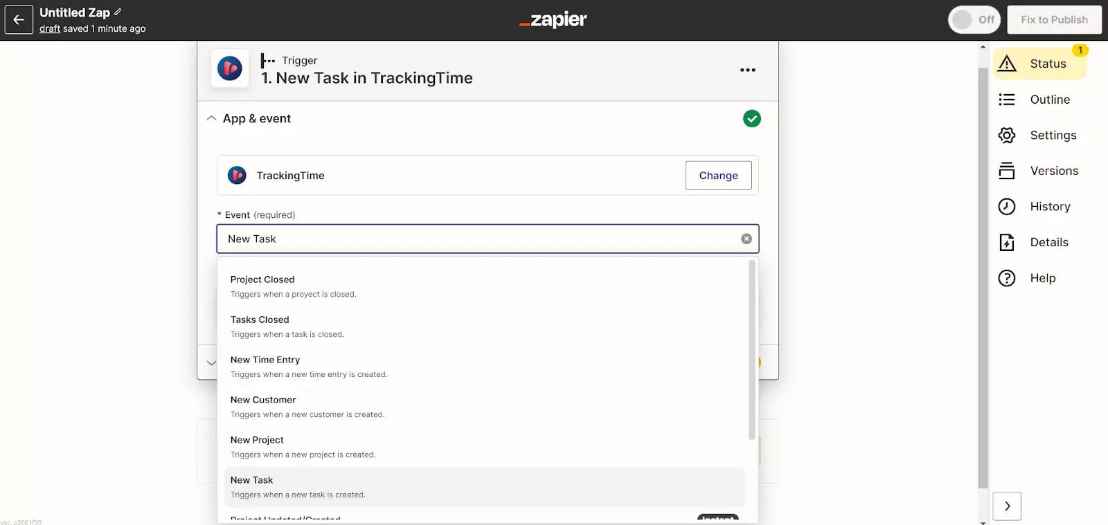 Zapier - new task in TrackingTime