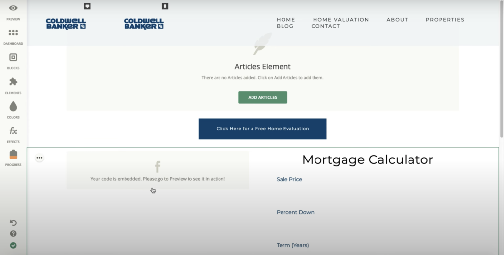 Κατασκευαστής ιστοσελίδων Zentap με πολλές επιλογές στο αριστερό πάνελ