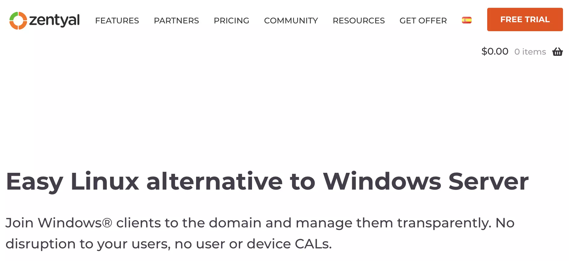 Αρχική σελίδα Zentyal με υποσελίδες και πληροφορίες