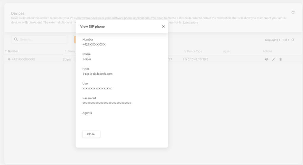 Μια εικόνα που δείχνει πού να βρείτε τις λεπτομέρειες συσκευής SIP στο LiveAgent