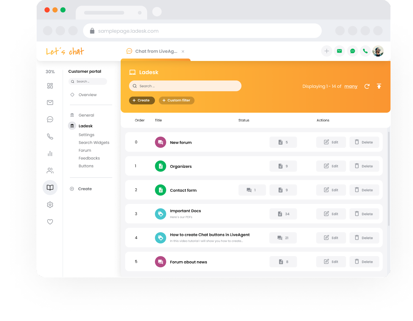 Πύλη υποστήριξης βάσης γνώσης LiveAgent